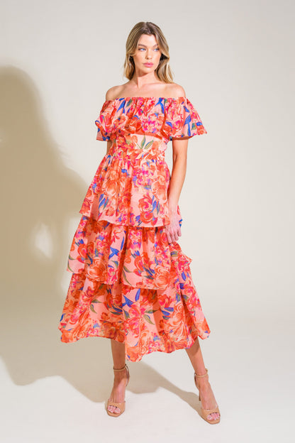 STROLL THE AVENUES MIDI DRESS PEACH