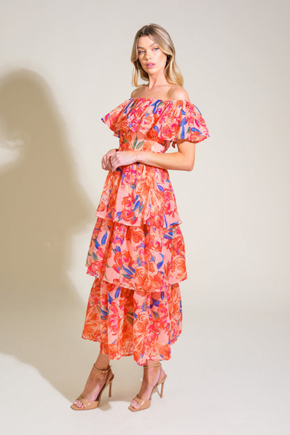 STROLL THE AVENUES MIDI DRESS PEACH