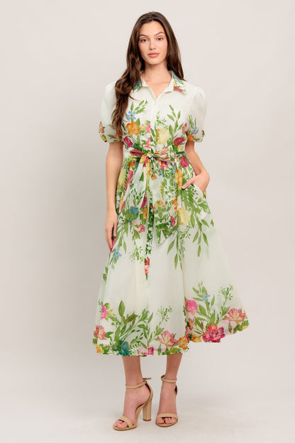 FRESH BLOSSOM IVORY FLORAL MIDI DRESS
