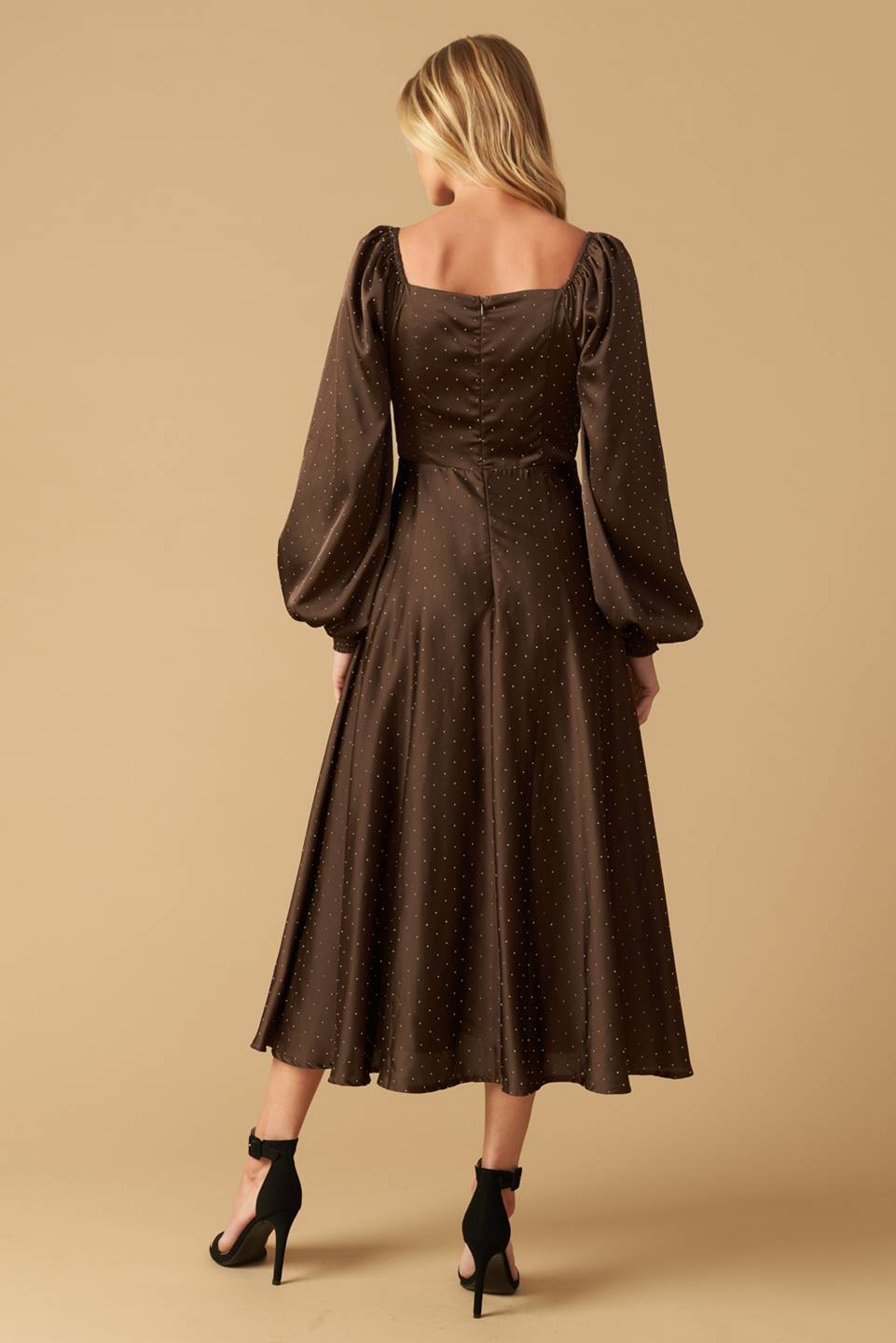 ROMANTIC LOVE BROWN LONG SLEEVE MIDI DRESS