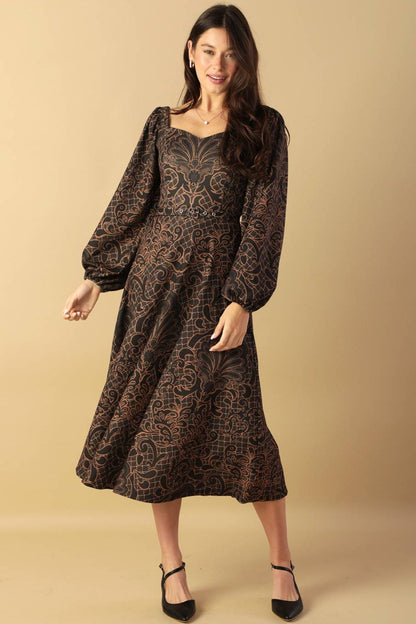 RUSTIC ALLURE BROWN MIDI DRESS