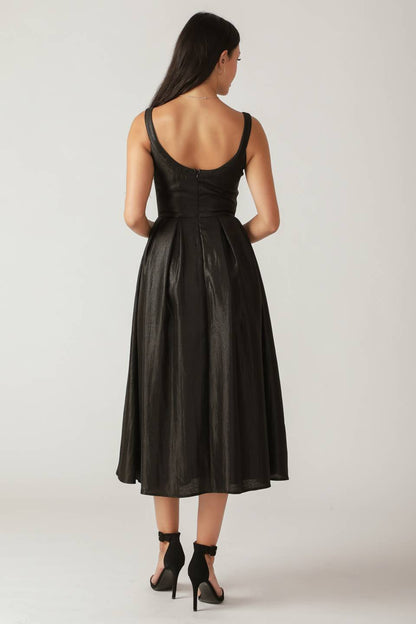 PEARL TRIM BLACK SATIN MIDI DRESS FINAL
