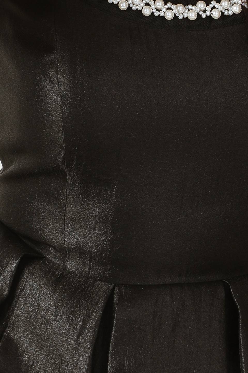 PEARL TRIM BLACK SATIN MIDI DRESS FINAL