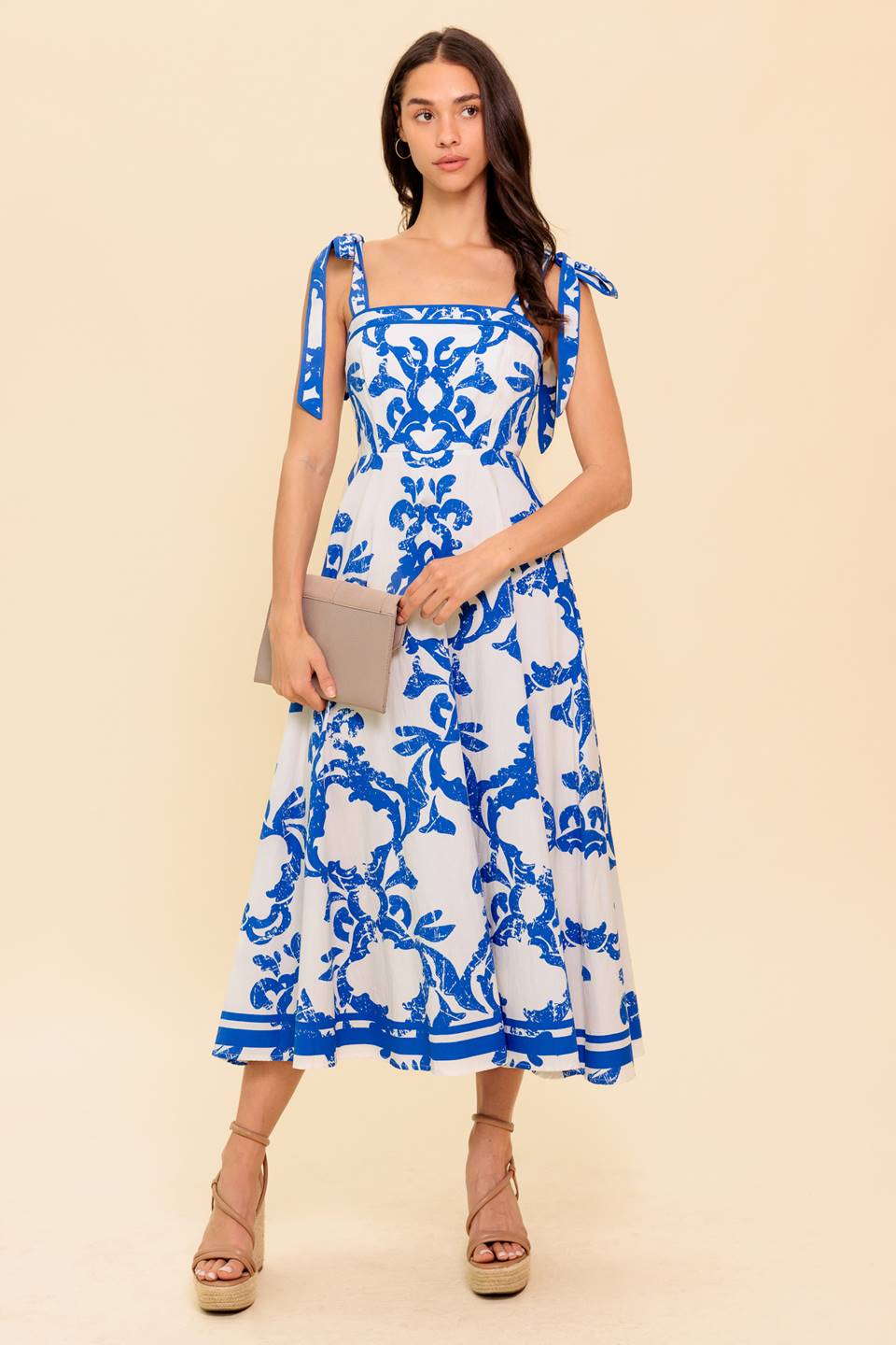 SUNNY DAYS WHITE & BLUE MIDI DRESS