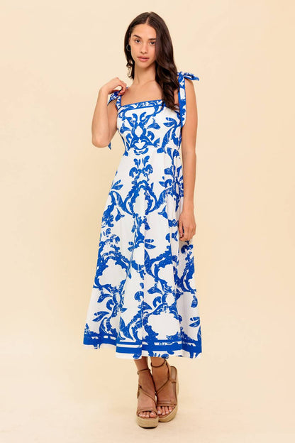 SUNNY DAYS WHITE & BLUE MIDI DRESS
