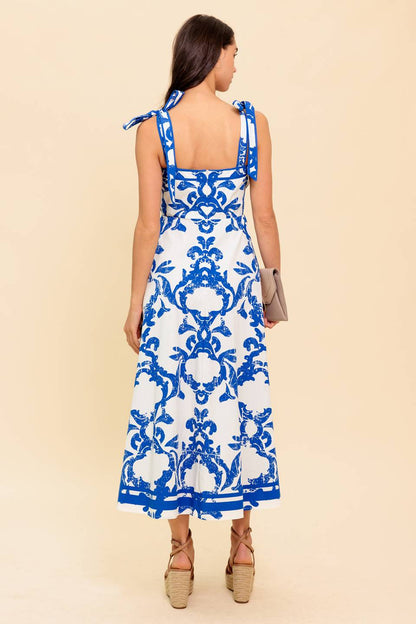 SUNNY DAYS WHITE & BLUE MIDI DRESS