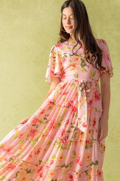 CARRIAGE RIDE ROMANCE PINK FLORAL MAXI DRESS