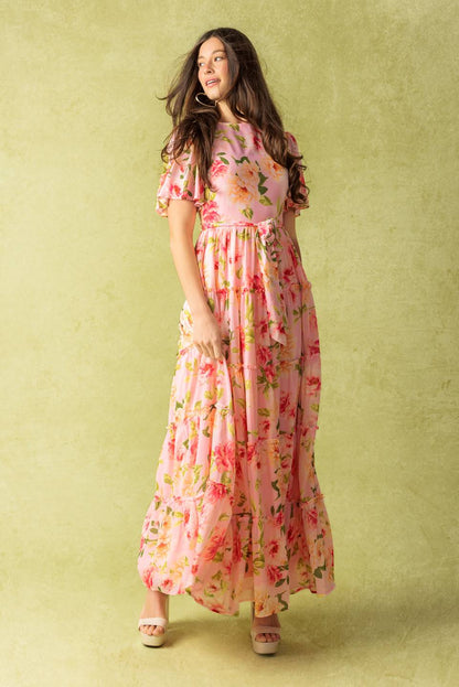CARRIAGE RIDE ROMANCE PINK FLORAL MAXI DRESS