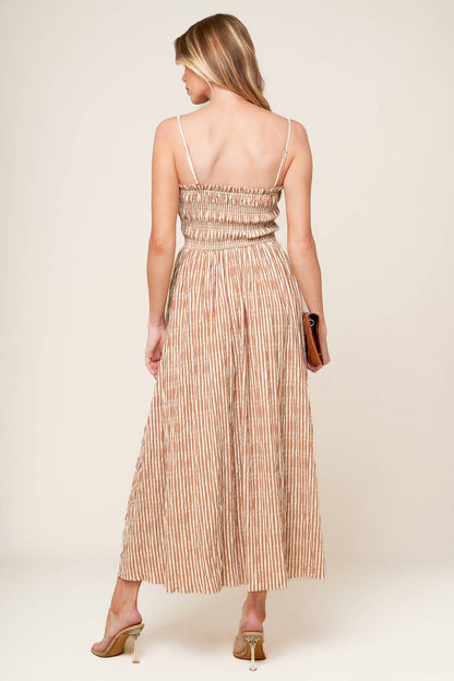 VALHALLA BROWN STRIPED MIDI DRESS