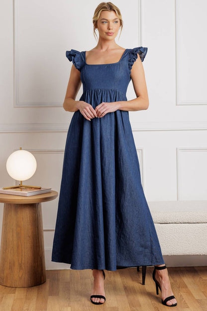SOUTHAMPTON STROLL DARK CHAMBRAY MIDI DRESS