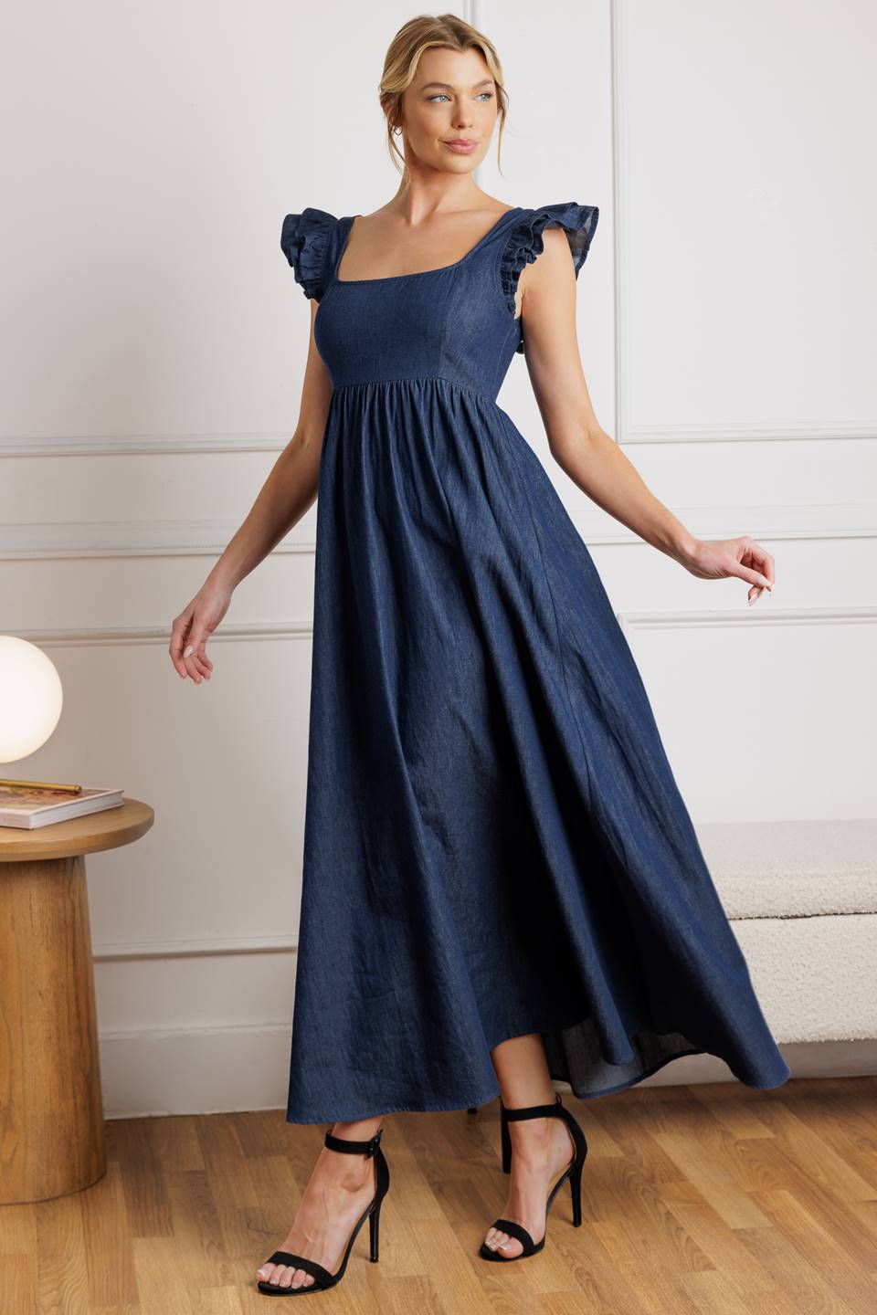 SOUTHAMPTON STROLL DARK CHAMBRAY MIDI DRESS