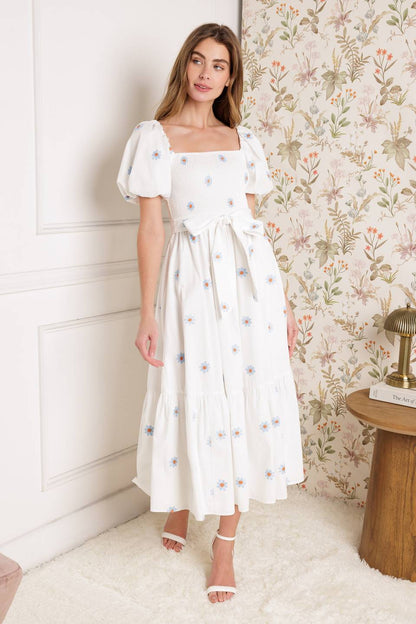 SUNNYSIDE LANE EMBROIDERED MIDI DRESS
