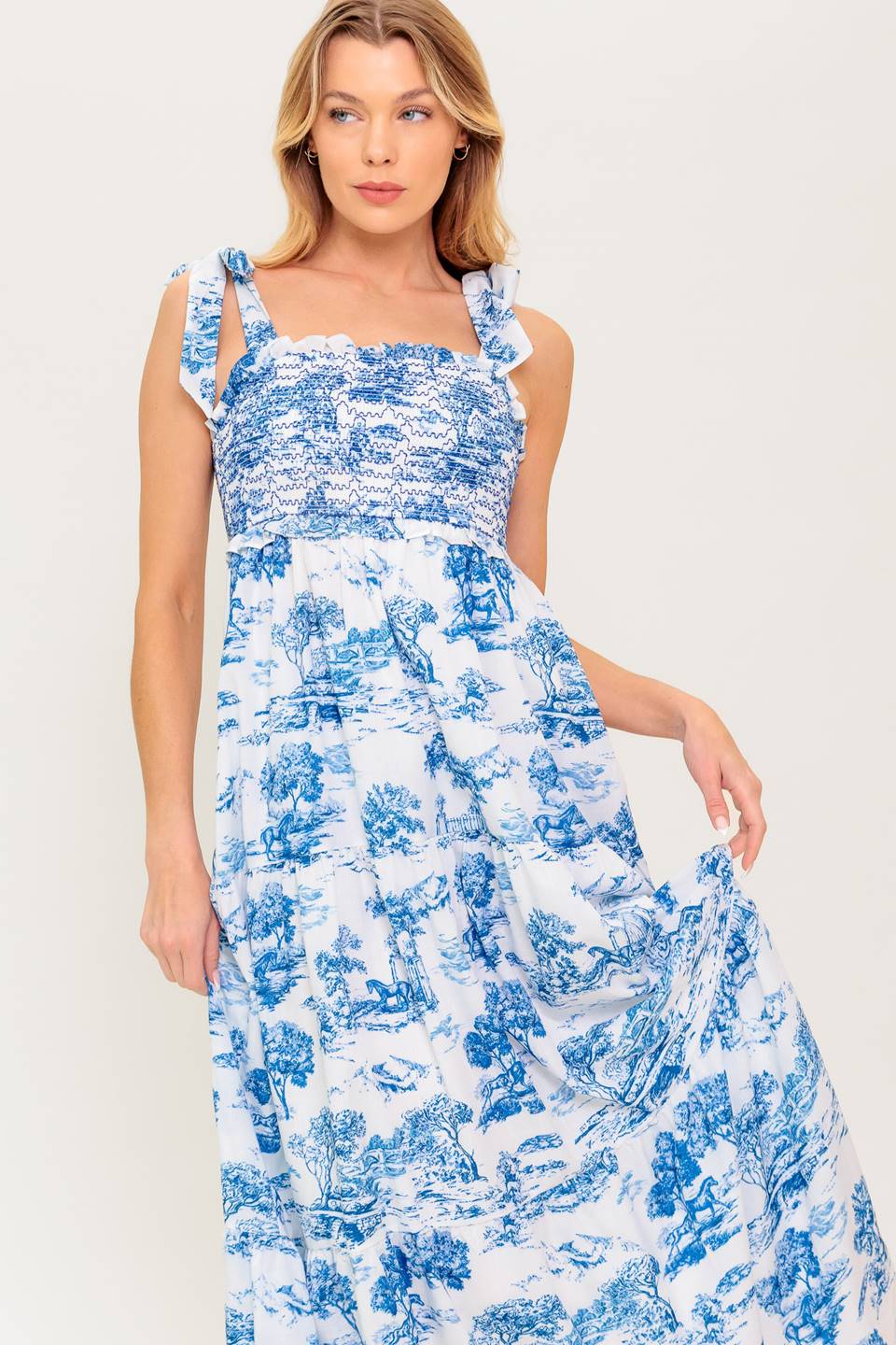 WHEN IN ROME MIDI DRESS BLUE & WHITE TOILE