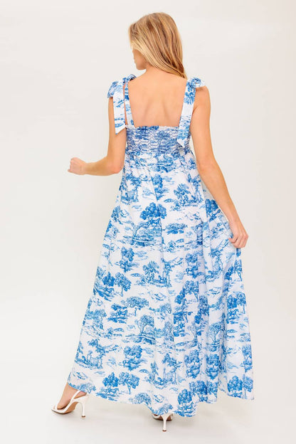 WHEN IN ROME MIDI DRESS BLUE & WHITE TOILE
