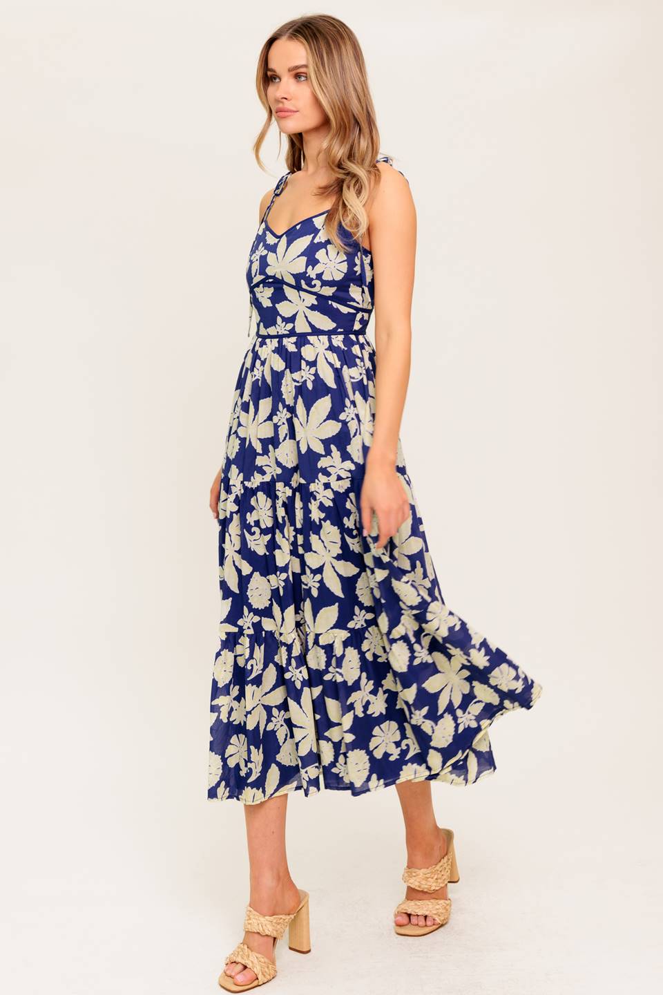 PETALS IN THE WIND MIDI DRESS NAVY