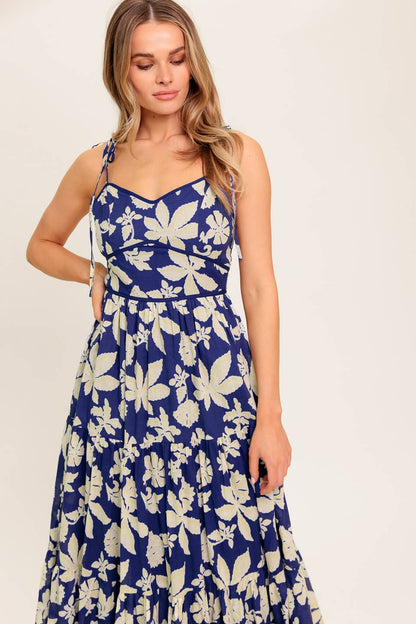 PETALS IN THE WIND MIDI DRESS NAVY