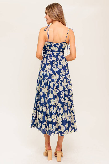 PETALS IN THE WIND MIDI DRESS NAVY
