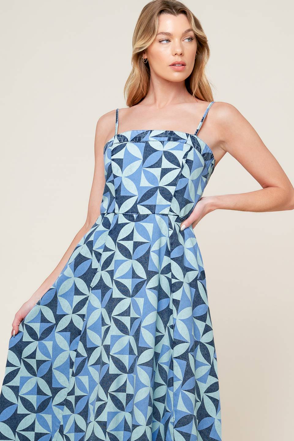 GWENNY GEOMETRIC BLUE DENIM MIDI DRESS FINAL