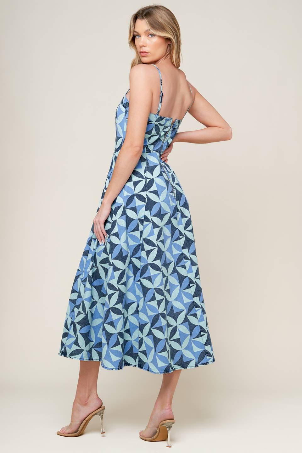 GWENNY GEOMETRIC BLUE DENIM MIDI DRESS FINAL