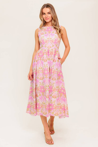 UNDER THE SUN PINK MIDI DRESS WITH POCKETS FINAL