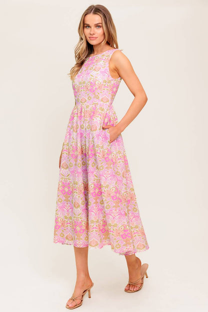 UNDER THE SUN PINK MIDI DRESS WITH POCKETS FINAL