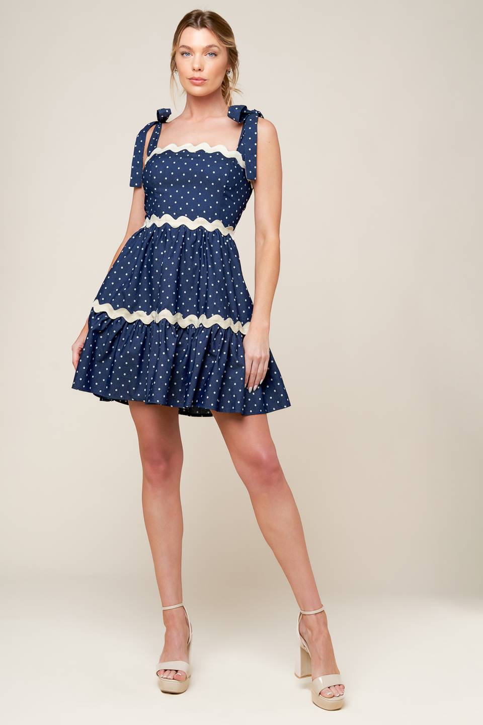 BLUE & WHITE POLKA DOT MINI DRESS INDIGO