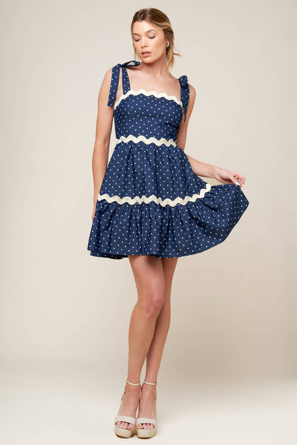 BLUE & WHITE POLKA DOT MINI DRESS INDIGO