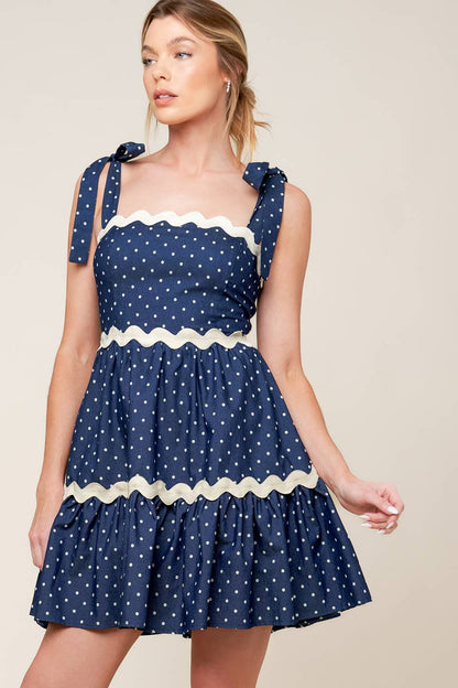BLUE & WHITE POLKA DOT MINI DRESS INDIGO