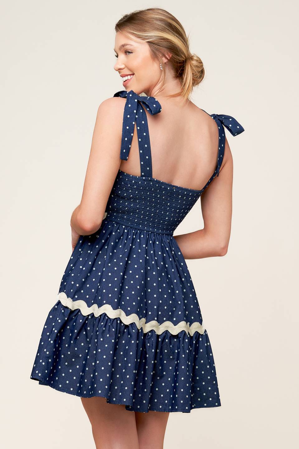 BLUE & WHITE POLKA DOT MINI DRESS INDIGO