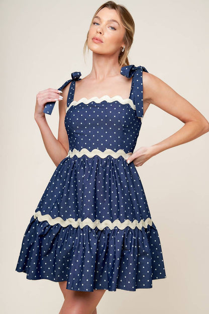 BLUE & WHITE POLKA DOT MINI DRESS INDIGO