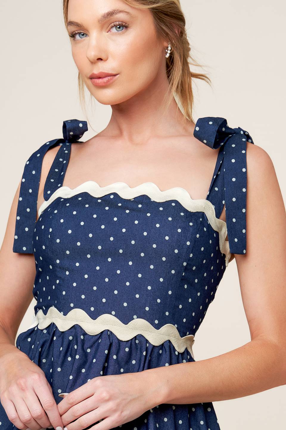 BLUE & WHITE POLKA DOT MINI DRESS INDIGO