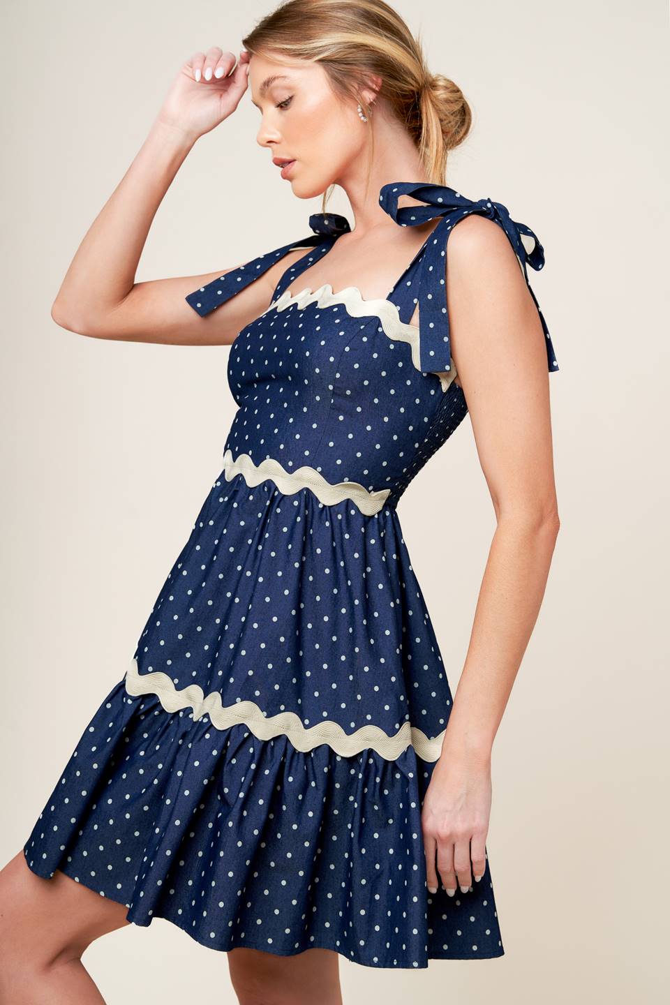 BLUE & WHITE POLKA DOT MINI DRESS INDIGO