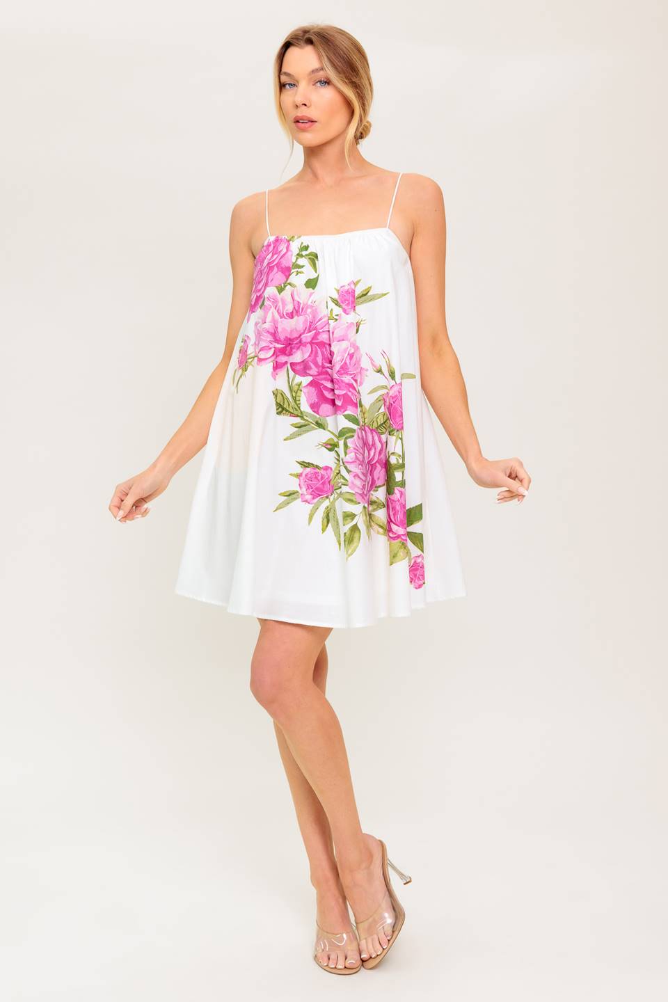 GARDEN WHISPERS PINK FLORAL SWING DRESS