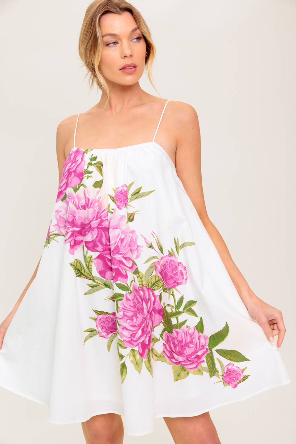 GARDEN WHISPERS PINK FLORAL SWING DRESS