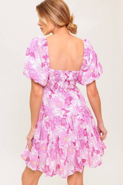 PRETTY IN PINK EYELET MINI DRESS