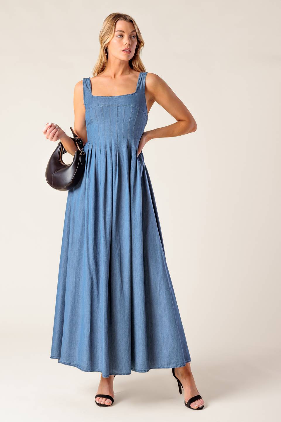 BLUE RIDGE DREAMS PINTUCK LIGHTWEIGHT DENIM DRESS
