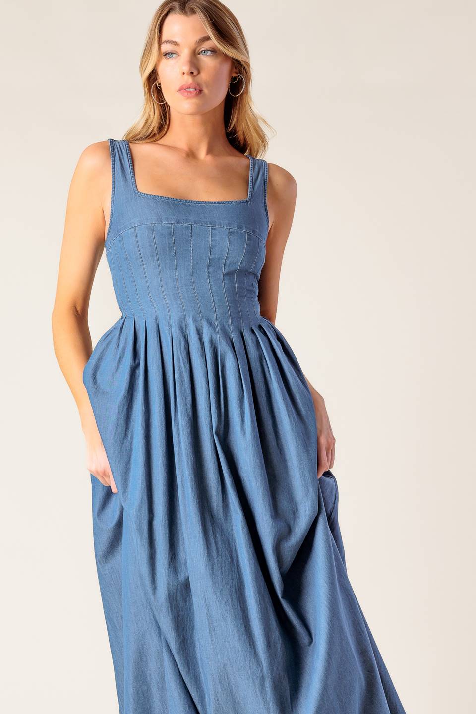 BLUE RIDGE DREAMS PINTUCK LIGHTWEIGHT DENIM DRESS
