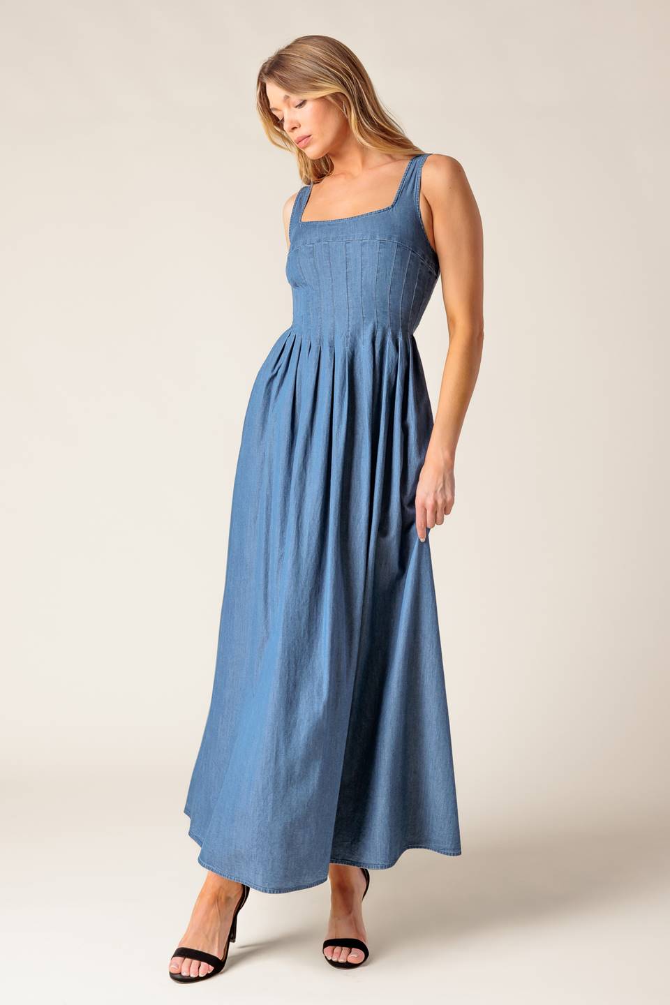 BLUE RIDGE DREAMS PINTUCK LIGHTWEIGHT DENIM DRESS