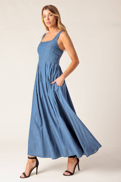 BLUE RIDGE DREAMS PINTUCK LIGHTWEIGHT DENIM DRESS