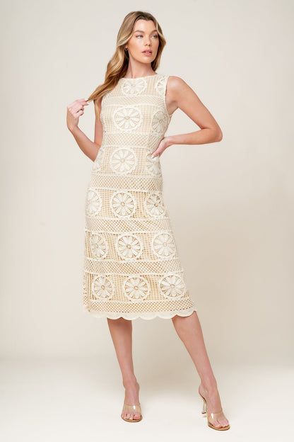 REBECCA LACE MIDI DRESS CREAM