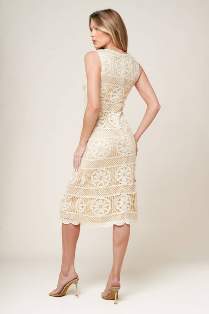 REBECCA LACE MIDI DRESS CREAM