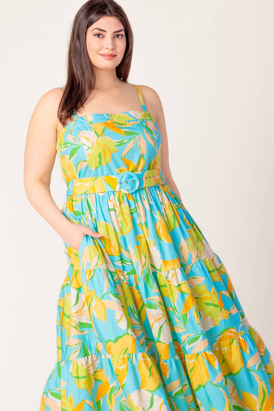 A PERFECT DAY MIDI DRESS BLUE & YELLOW