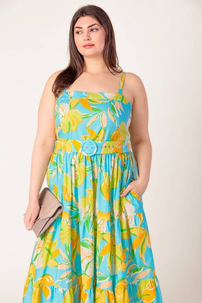 A PERFECT DAY MIDI DRESS BLUE & YELLOW