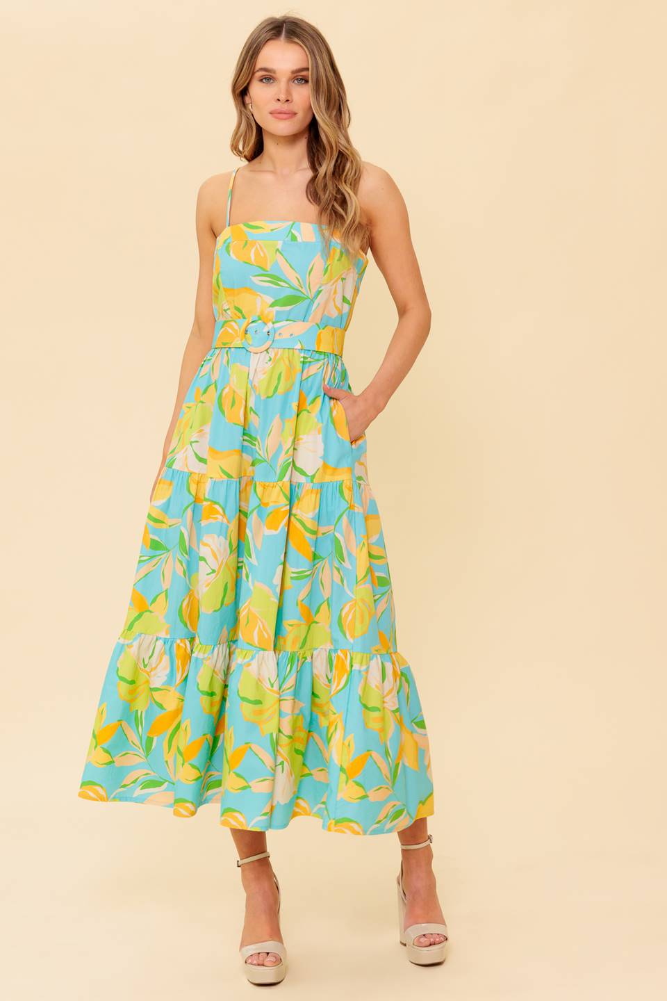 A PERFECT DAY MIDI DRESS BLUE & YELLOW