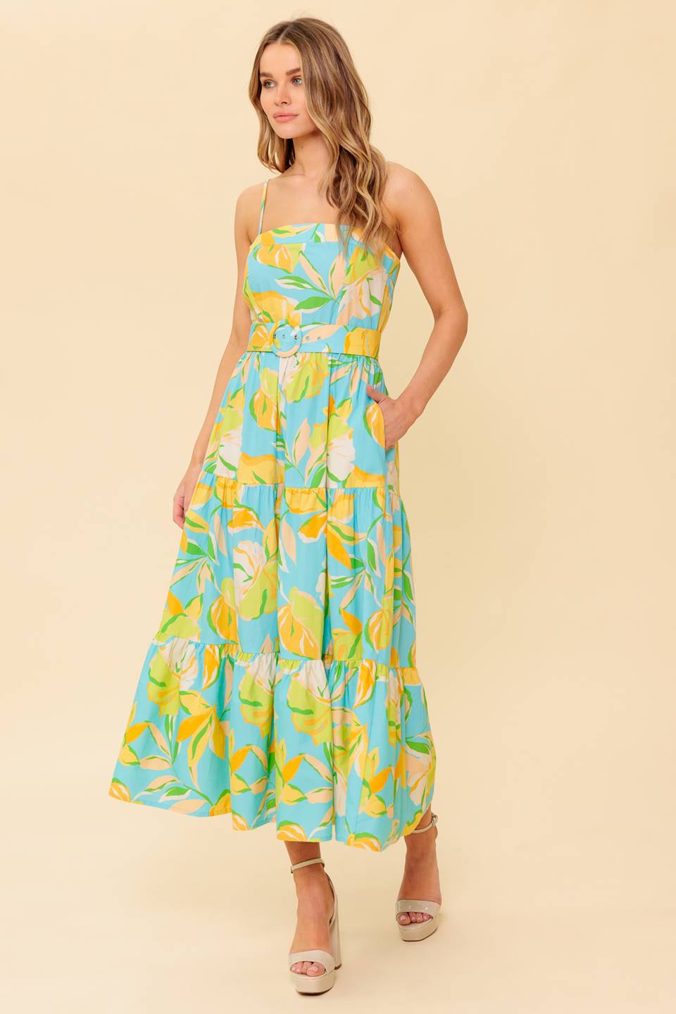A PERFECT DAY MIDI DRESS BLUE & YELLOW