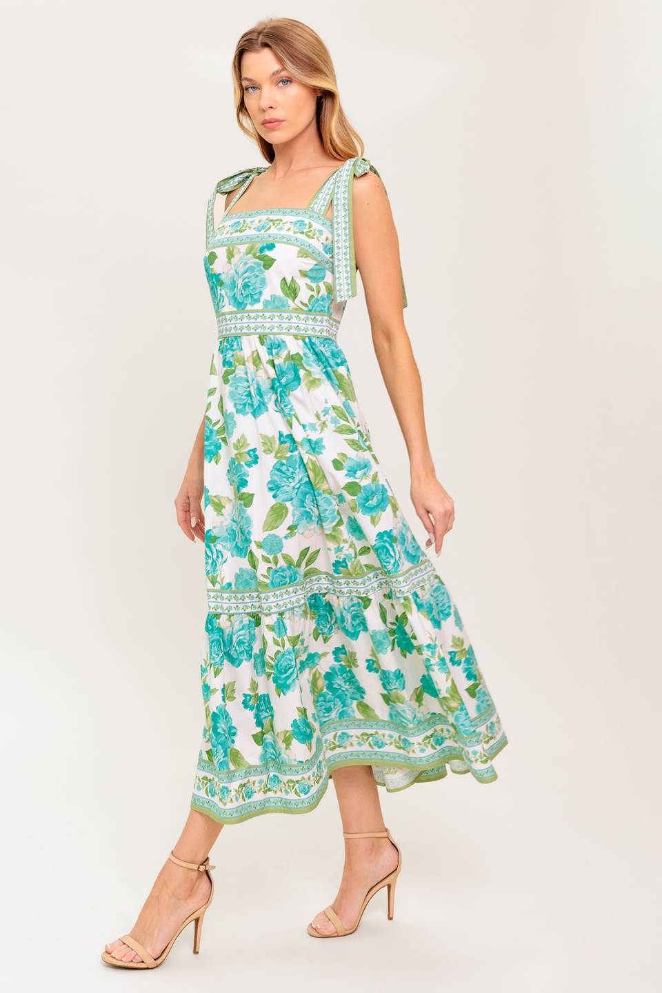 SEASIDE ESCAPES FLORAL MIDI DRESS GREEN FINAL