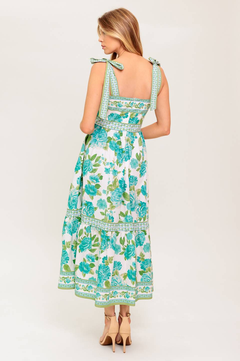 SEASIDE ESCAPES FLORAL MIDI DRESS GREEN FINAL