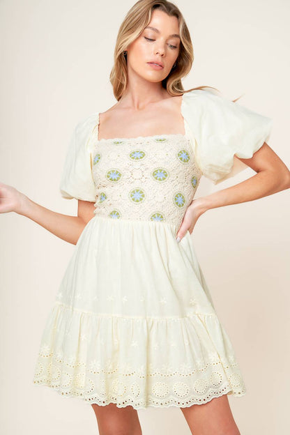 LOLA BOHO MINI DRESS CREAM