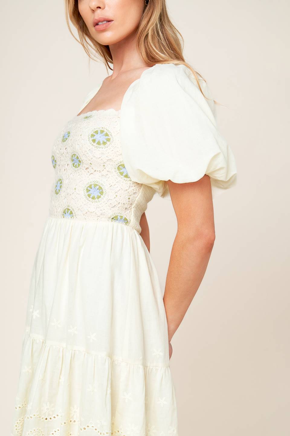 LOLA BOHO MINI DRESS CREAM