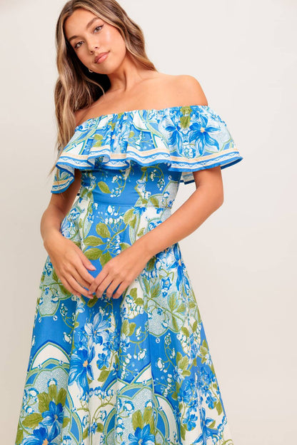 SIERRA POWDER BLUE FLORAL MIDI DRESS
